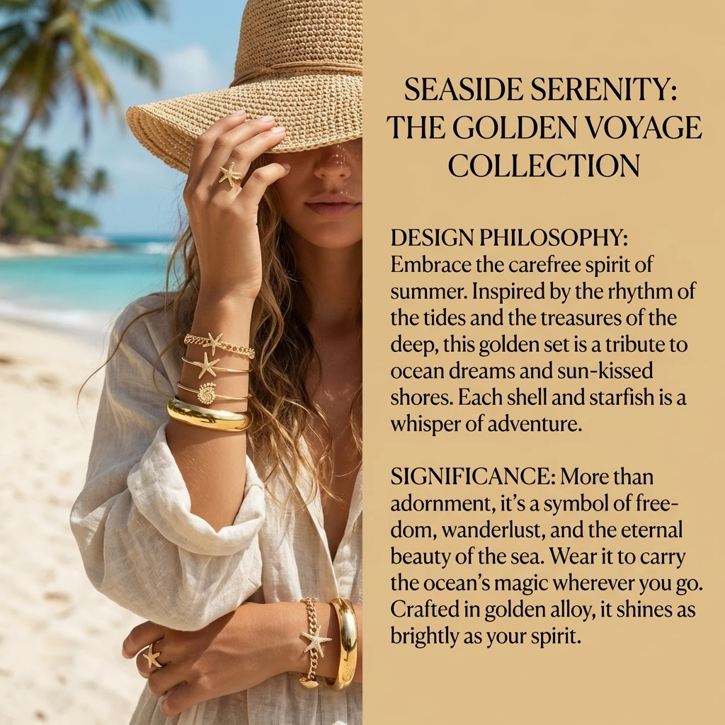Ozean-Seestern-Muschel-Armband- und Ring-Sets für Damen aus Legierung mit Sonnenglanz, stapelbar, für Strandurlaub, Schmuckgeschenke – Detail 1