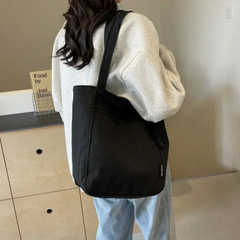 Winter Solid Vintage Canvas Shoulder Bag Fashion Leisure Art Student Handbag Large Capacity Commuter Women Tote Bag