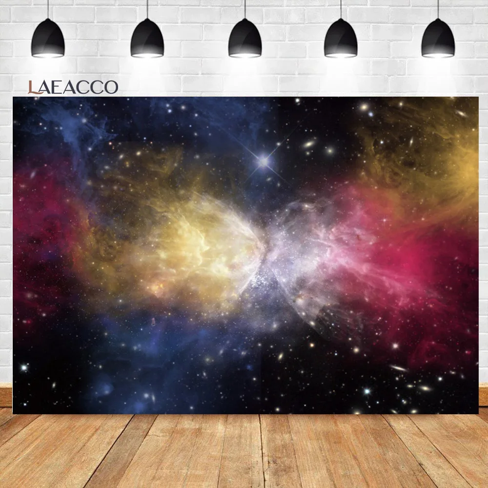 Laeacco Baby Birthday Photozone Universe Space Planets Glitters Earth Little Astronaut Newborn Backdrops Photography Backgrounds