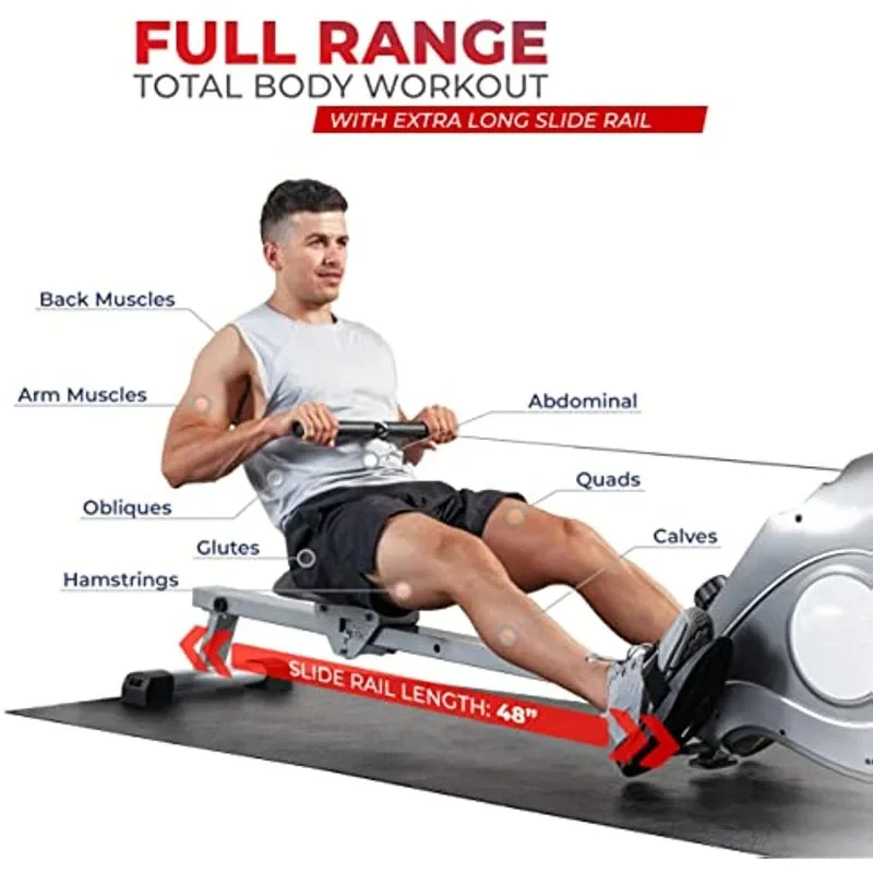 Fitness Magnetic Rowing Machine With Extended Slide Rail With Optional Exclusive 250 LB Capacity Rowing Machine