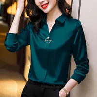 Femmes élégantes chemisier en mousseline de soie 2025 nouveau tempérament col rabattu bureau dame chemise Streetwear décontracté couleur unie hauts vêtements 1