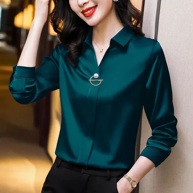 Femmes élégantes chemisier en mousseline de soie 2025 nouveau tempérament col rabattu bureau dame chemise Streetwear décontracté couleur unie hauts vêtements 1