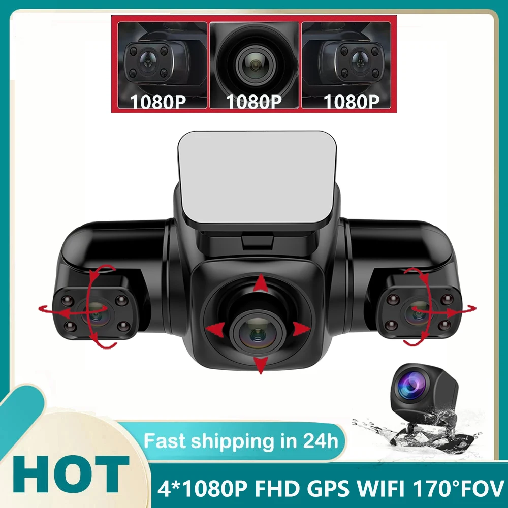 

4 Channel Car DVR 1080P+1080P+1080P+1080P 4 Lens Dash Cam GPS WiFi 8 Infrared Light Night Vision 170° FOV Car Camera 24H Parking