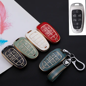TPU 자동차 스마트 키 케이스 커버, 현대 투싼 솔라리스 소나타 하이브리드 NEXO NX4 산타페 Dn8 2020 2023 액세서리, 4 버튼, 5/7 버튼