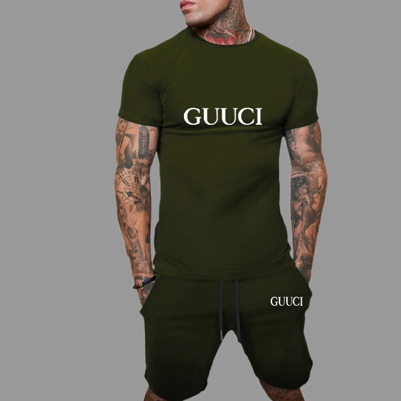 New Summer 2024 Men's set Explosive Super Hot Casual Fashion quick drying sportswear short sleeved 2-piece set