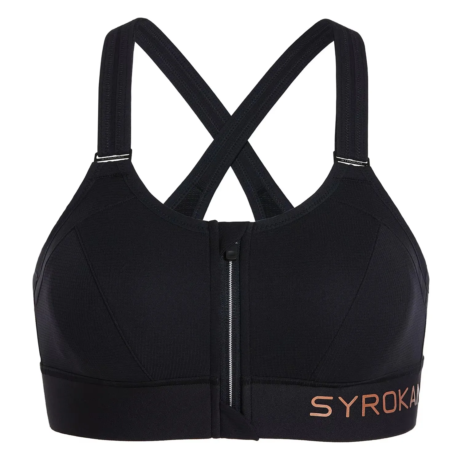High Impact Zip Front Adjustable Straps Strappy Back Wirefree Padded Workout Sports Bra Syrokan