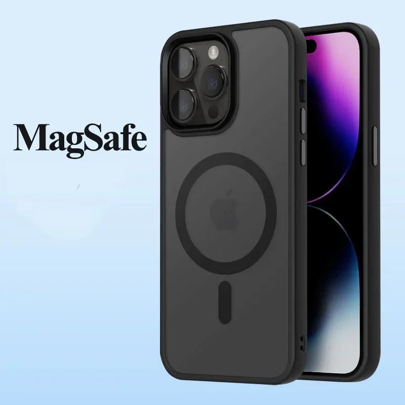 

Magnetic Case for iPhone 15 Pro Compatible with MagSafe Translucent Frosted with Aluminum Alloy buttons Shockproof iPhone