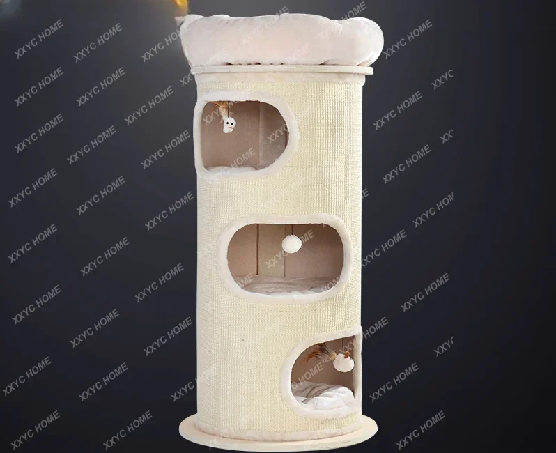 Large Solid Wood Sisal Barrel Climbing Frame Cat Nest Scratch Board Sisal Barrel Grinding Claw German Toy