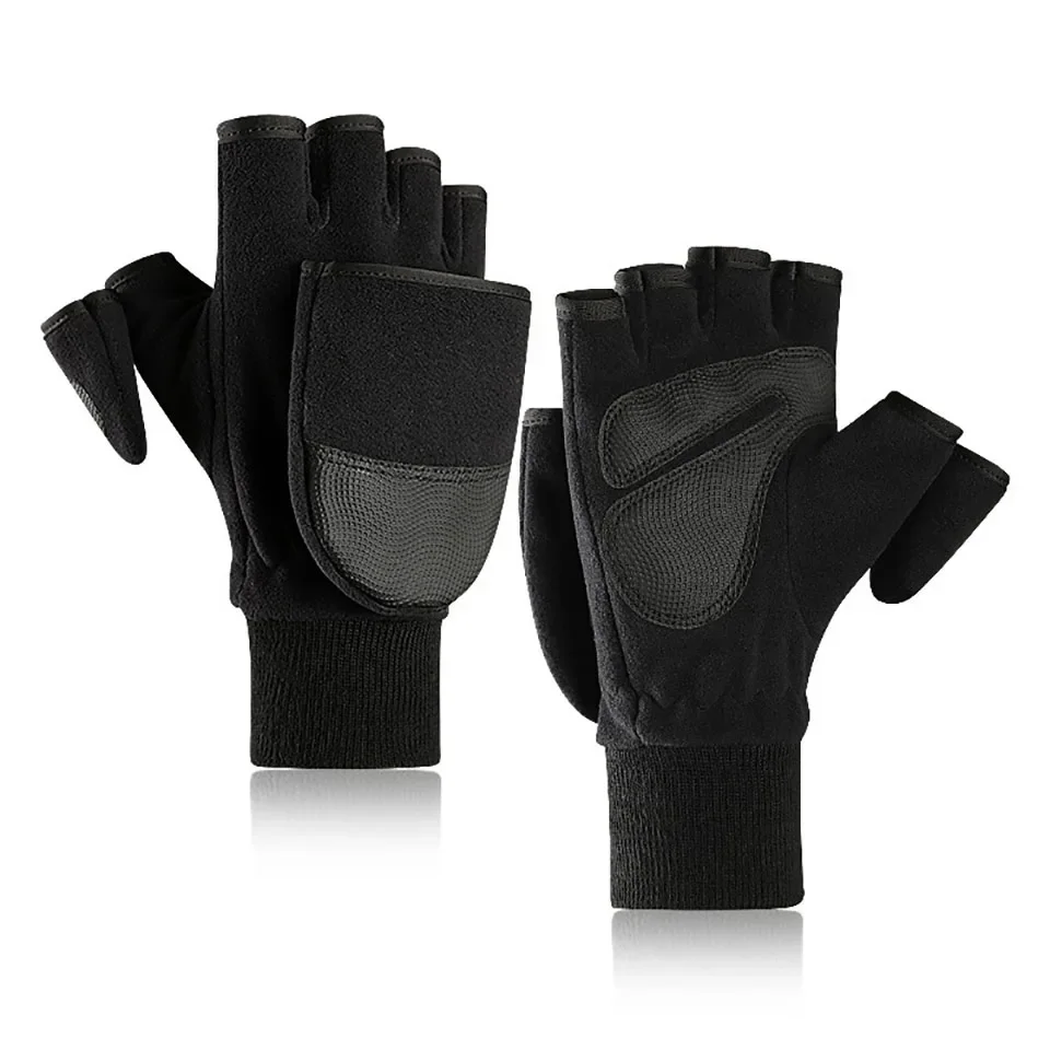 Winter Flip Cover Black Fishing Gloves Half Finger Anti-Slip Breathable Camera Photography Outdoor Warm Gloves fingerless gloves,fishing gloves