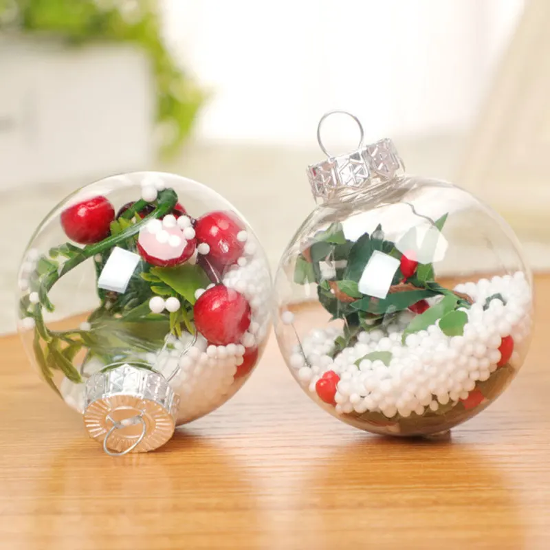 Description Picture 2 of item10/12pcs Christmas Transparent Ball Plastic Fillable Bauble 8-10cm Xmas Tree Hanging Ornaments Decoration Wedding Party Gift Box