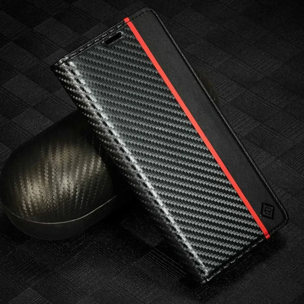 Magnetic Carbon Fiber Leather Wallet Phone Case Cover