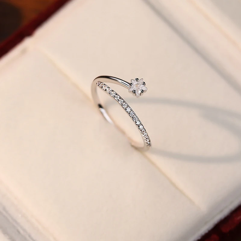 925 Sterling Silver Zircon Star Adjustable Ring For Women