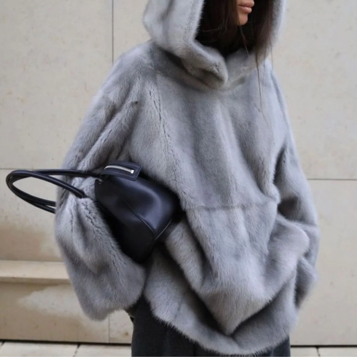 Women's Fluffy Faux Fur Hoodie Oversized Pullover Thick Warm Winter Sweatshirt Cozy Chic Elegant Luxe Outerwear