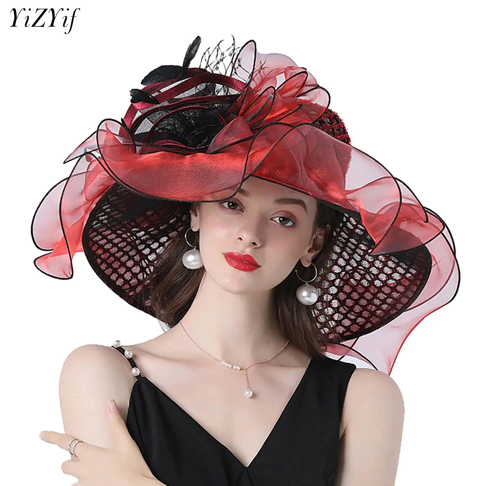 

Elegant Big Flowers Fascinator Exaggerated Tea Party Kentuckies Derbys for Women Cocktail Party Ruffled Tulle Organza Easter Hat