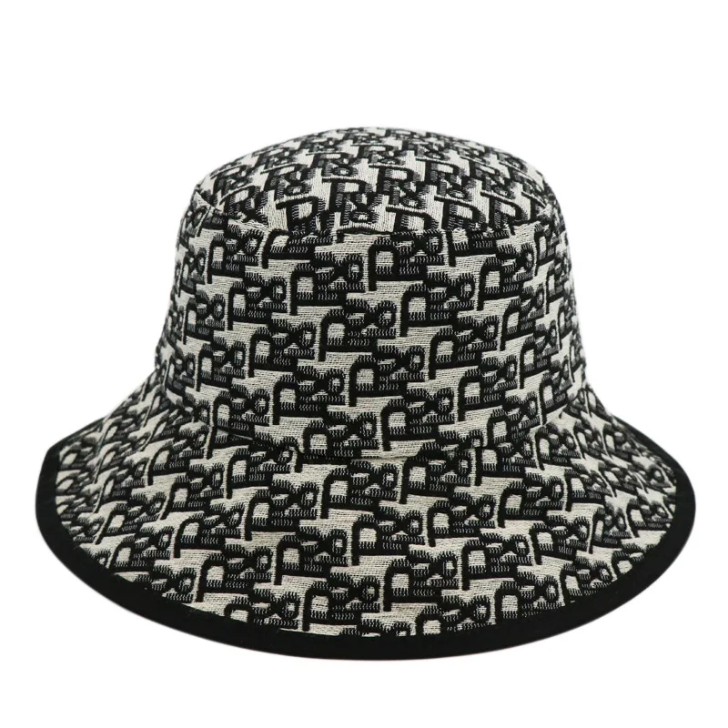 Four Seasons Universal Soft Cotton Printed Letter Bucket Hat Summer Men's Women's Big Brim Flat Top Sunshade Fisherman Hat