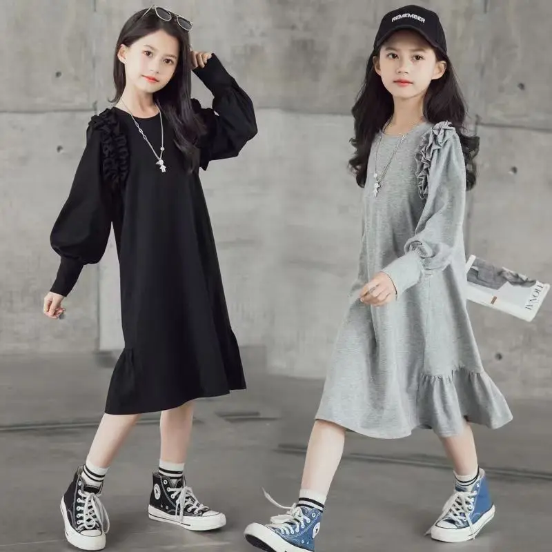 

Fashion Kids Girls Dress 2023 Spring Autumn Children Sweater Loose Dress Casual Long Sleeve Dresses For Girl Teen 8 10 12 14 Yea