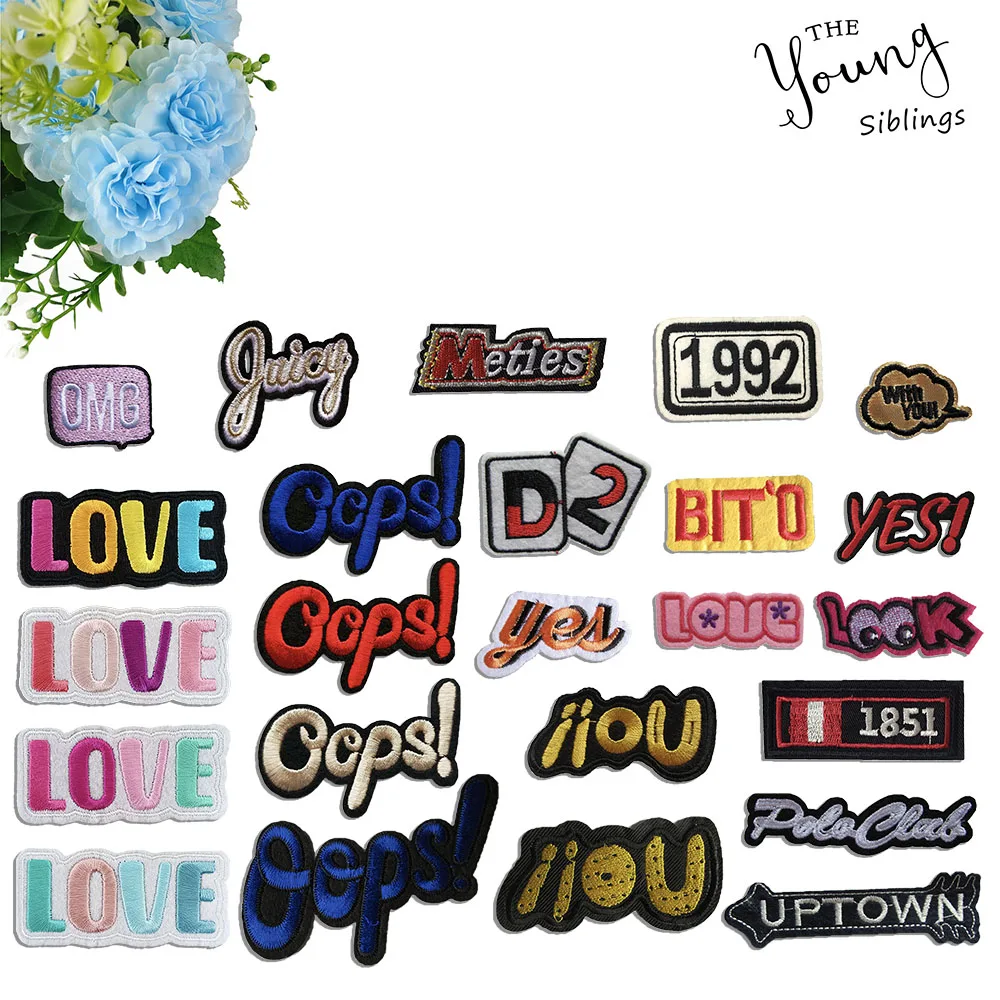 

Оптовая продажа, 100 штук, значки с вышивкой и надписью, термоплавкий клей, наклейка для глажки, наклейка для украшения одежды