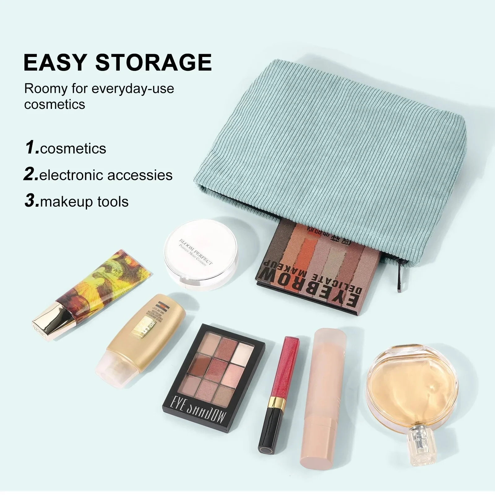 Luxurious Corduroy Cosmetic Bag - Portable Large Capacity Makeup Organizer Clutch