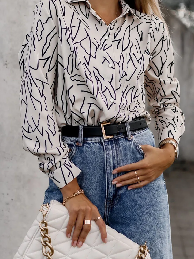 

Женская однобортная блузка с отложным воротником, элегантная повседневная рубашка с длинным рукавом, осень 2023