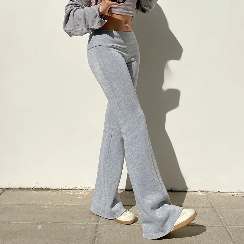 Women's Y2K Slim Low-Waisted Boot Cut Flare Pants Casual Sexy Basic Solid Fashion Streetwear for Autumn Spring