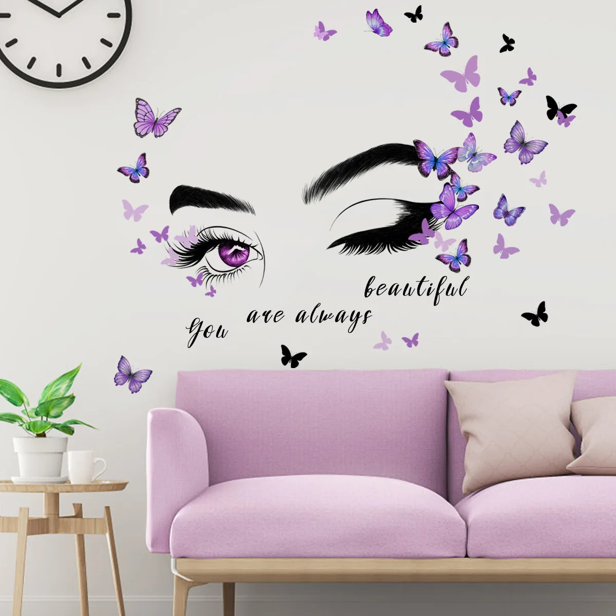 2pcs Eyes English Butterfly Wall Stickers Background Wall Living Room Bedroom Study Dining Room Decorative Wall Stickers Ms8408 2pcs multi purpose hooks insert hooks holder for beach bag accessories key headset pendant storage wall hanging hooks organizer