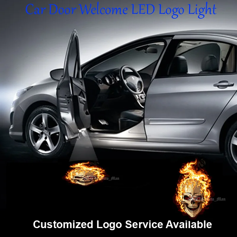 

2pcs Wired Flaming Skull Ghost Rider LED Laser Projection Logo Car Door Welcome Light Step Courtesy Ghost Shadow Puddle