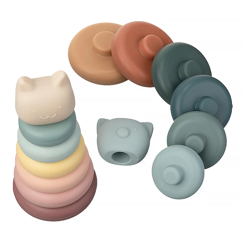 7pcs/set Baby Toy Building Blocks Silicone Stacking Blocks Round Shape Silicone Construction Toy Rubber Teethers Montessori stacking puzzle toys stacking toys
