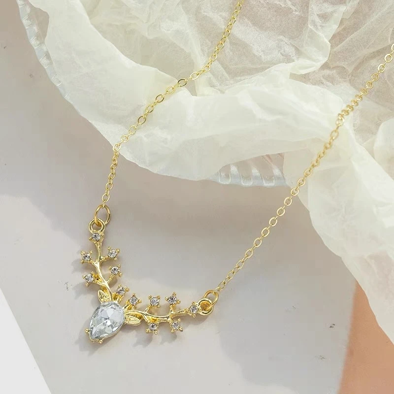 New Bohemian Elk Pendants Necklaces for Women Gold Color Metal Chain Crystal Branch Luxury Wedding Neck Jewelry 2026 new trend 4