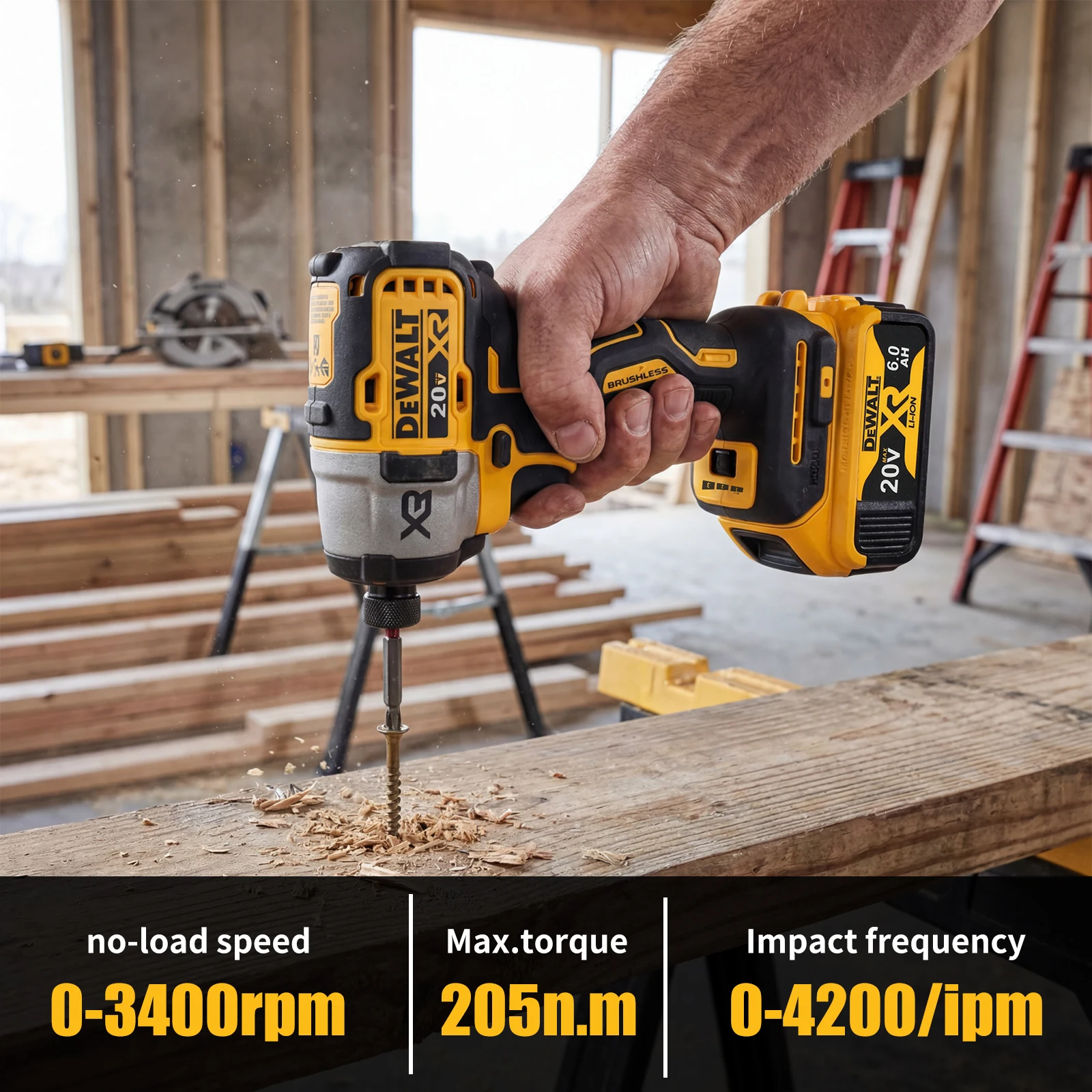 DEWALT DCF845 20V 리튬 임팩트 드라이버 4200IPM 3가변 속도 LED 조명 전동 공구 프레이밍 금속 볼트 고정용