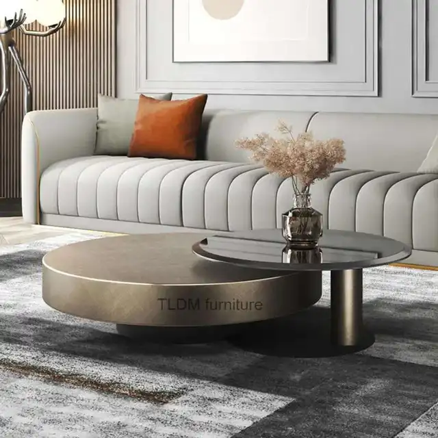 Tables basses en métal modernes simples pour la maison, meubles de salon, table basse en verre, design léger, table basse ronde de luxe 1