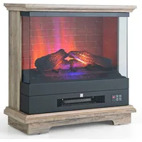 27 Inch Freestanding Fireplace,1400W Electric Fireplace Heater w/3-Level Vivid Flame & Thermostat Control,0.5-6H Timing Function 1