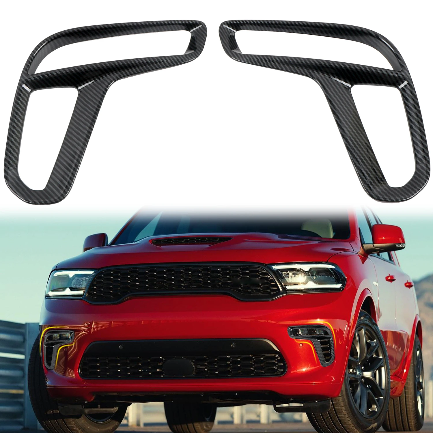 

LHD! RHD! For Dodge Durango 2021 2022 Car Accessories ABS Plastic Carbon Front Fog Light Lamp Cover Strips Cover Trim