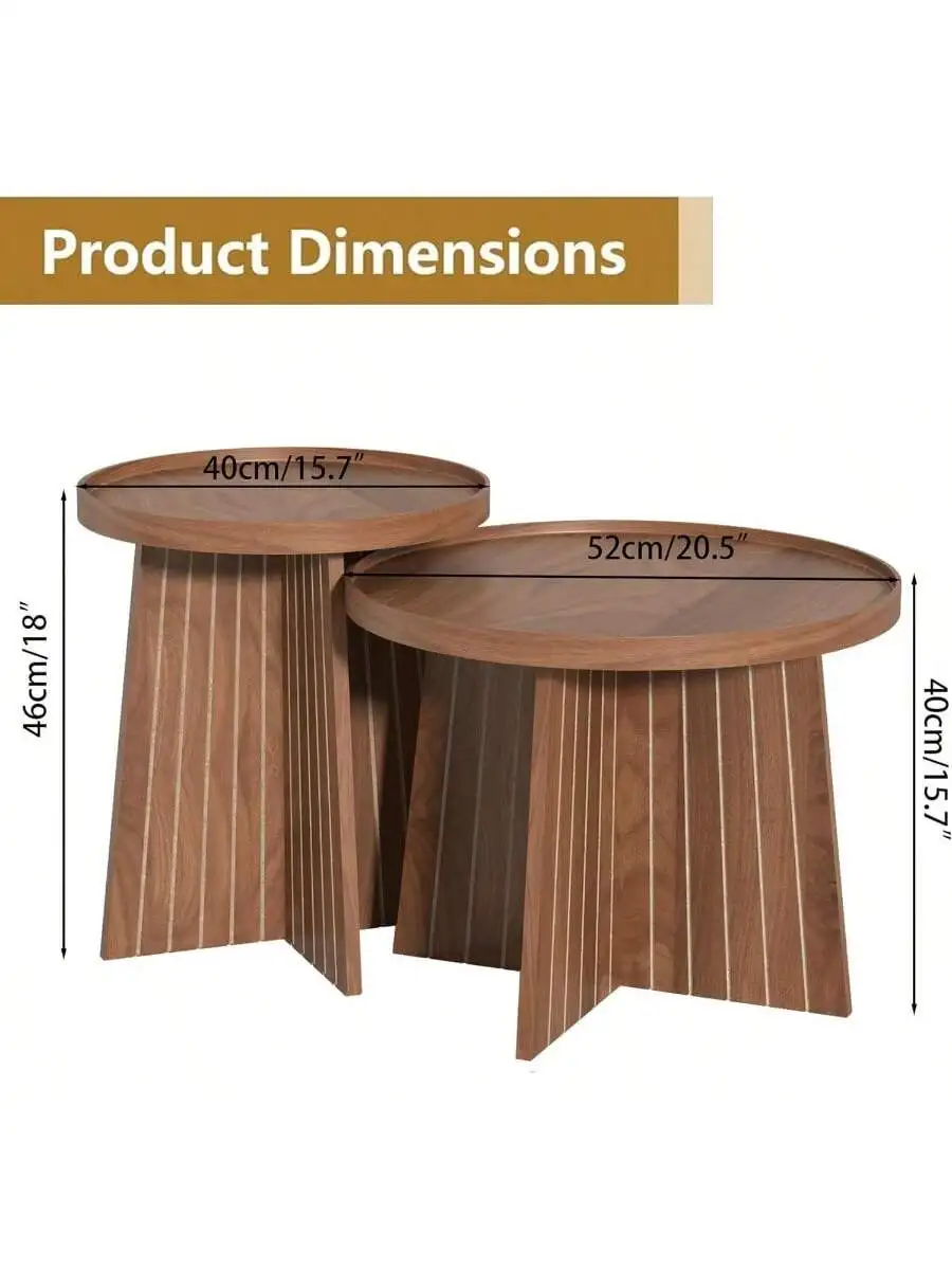 Round Coffee Table Set of 2 Mid Century Modern Fluted Nesting Coffee Table Center Tables Small Round Wood Coffee Table S 2