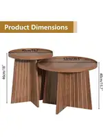 Round Coffee Table Set of 2 Mid Century Modern Fluted Nesting Coffee Table Center Tables Small Round Wood Coffee Table S 2