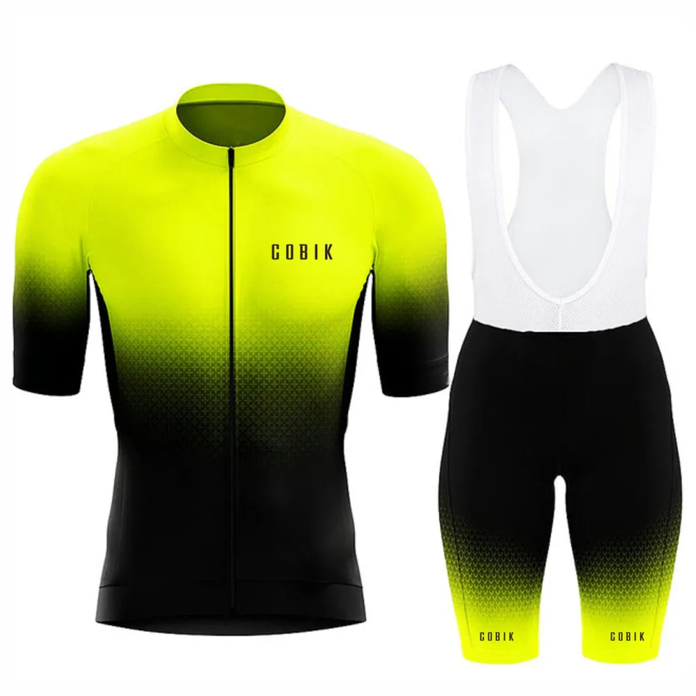 

Cobik Fluorescent yellow Cycling Jersey Sets Men's Summer Bicycle Gel Bib Shorts Pants Cycle Uniform Sport Road Ciclismo Hombre
