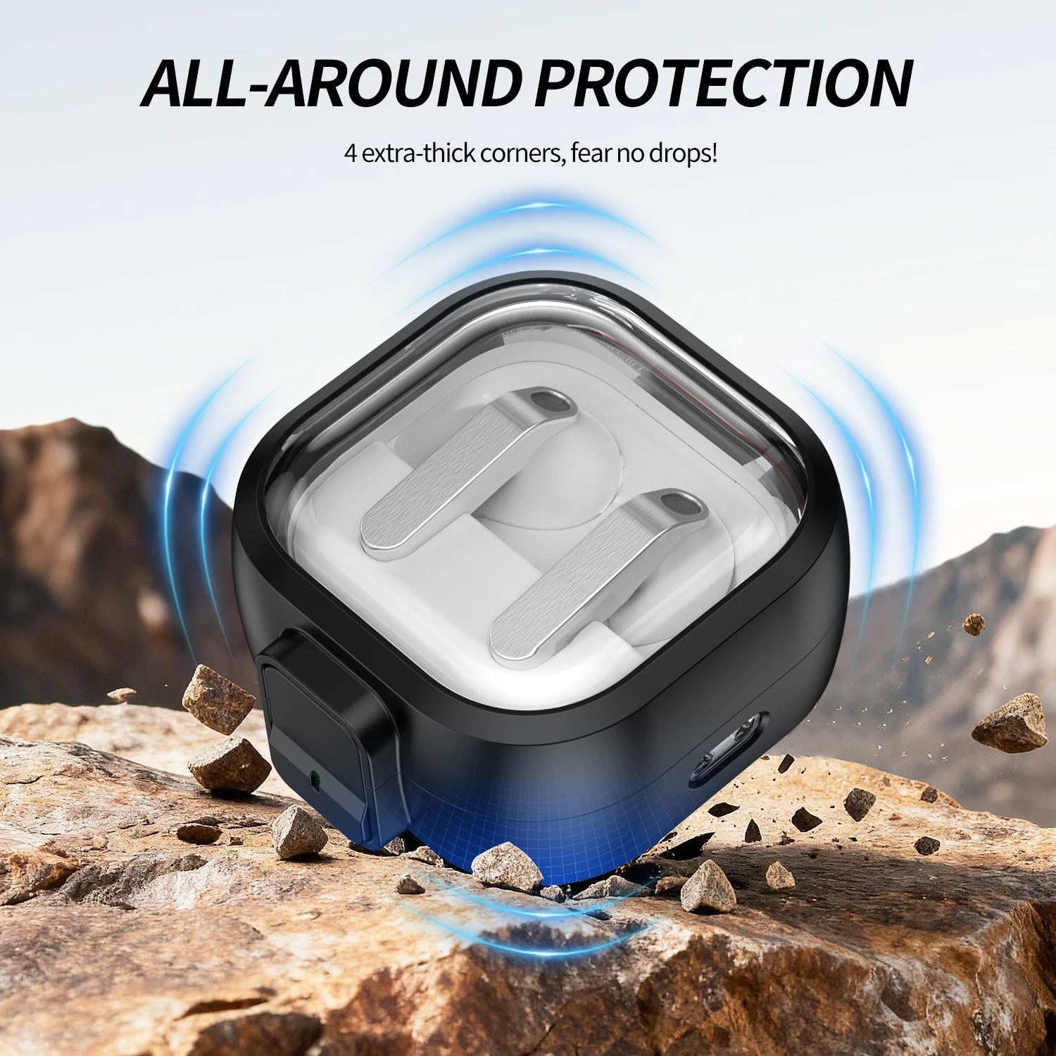 Transparent Shockproof Safety Lock Hard Case for Galaxy Buds Pro 4 Earphones