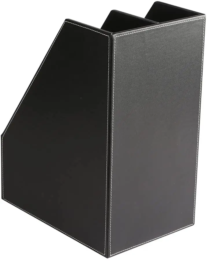 Wooden Leatherette Desktop File Folder Organizer and Document File Stand Journals Magazine Rack 2 Slots
