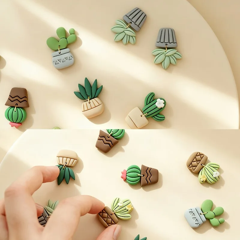 12-teiliges Set Tropische Topfpflanzen Ausstechformen aus Polymer Clay, Kaktus- und Sukkulenten-Formen für Ohrringe, Schmuckherstellung, Geschenk für Handarbeitsliebhaber – Detail 3
