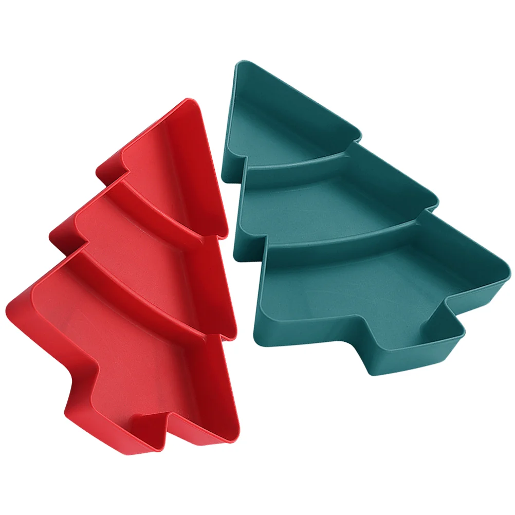 

Christmas Snack Serving Tray 2Pcs Tree Shaped Plastic Divided Appetizer Tray 3 Compartments Food Tray