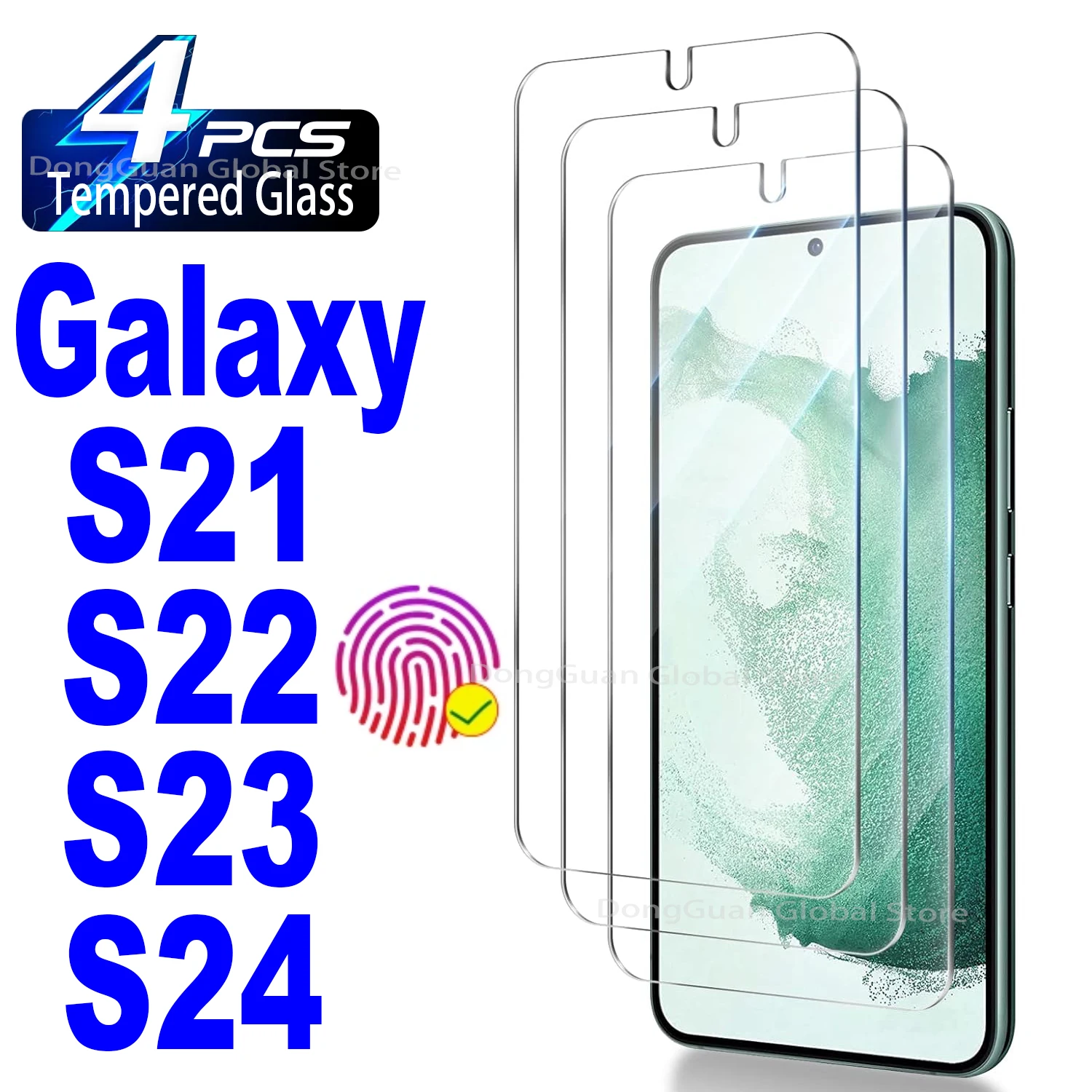 

1/4Pcs Tempered Glass For Samsung Galaxy S21 S22 S23 S24 Fingerprint Unlock Screen Protector Glass Film