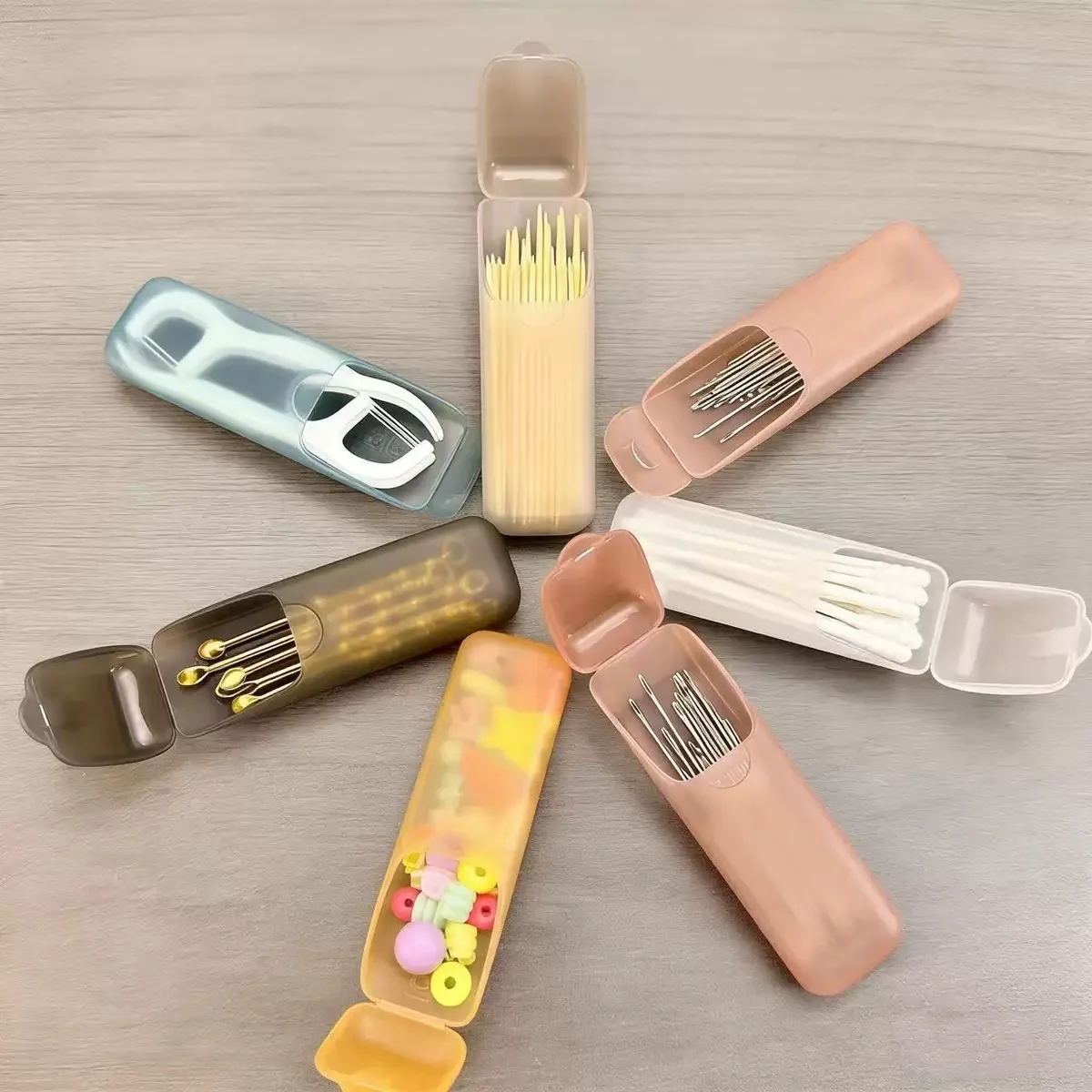 4PCS 미니 휴대용 보관함 작은 부품 정리함 여행용 이쑤시개 치실 약 보관함 및 보석 보관함