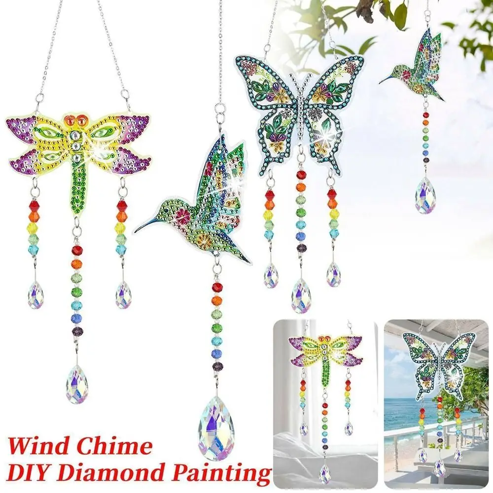 

Акриловая Алмазная картина «колокольчик ветра», подвеска «сделай сам» в виде животных, бабочки ручной работы, садовая подвеска