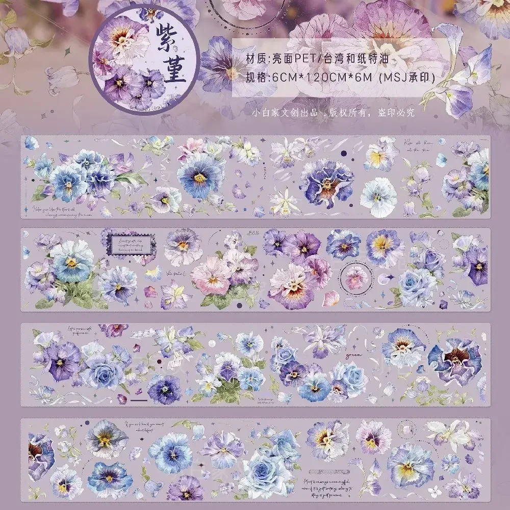 Washi Tape Set van 4 rollen bloemen PET Wide Washi Tapes Retro Planten Washi Tape Transparante Sticker Bloemen Washi Tape Sticker voor Bullet Journal Scrapbook Accessoires