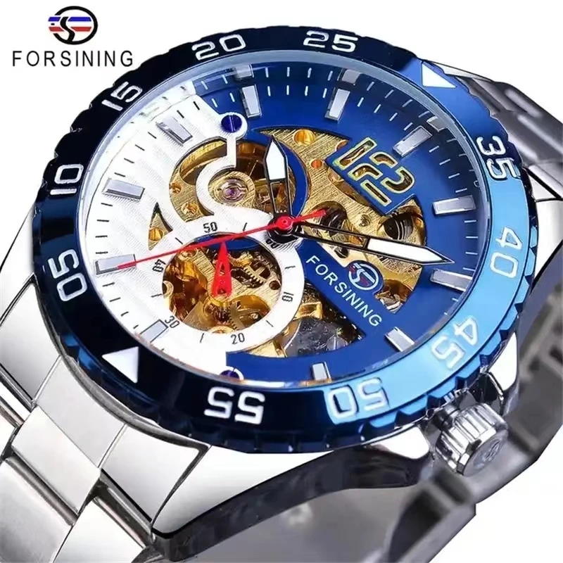 

FORSINING Watch For Men Automatic Mechanical Watch Hollowed Out Luminous Waterproof Clock Stainless Steel Men Watch Montre Homme