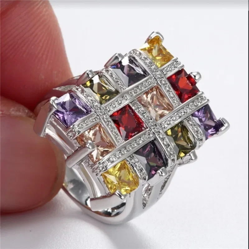 Crystal Rings Wedding Rings Fashion Rings Fashion Ring Finger Rings MFY Square Colour Crystal Big Rings For Women Jewelry Ring Female Geometric Big Rings For Women Wedding Ring