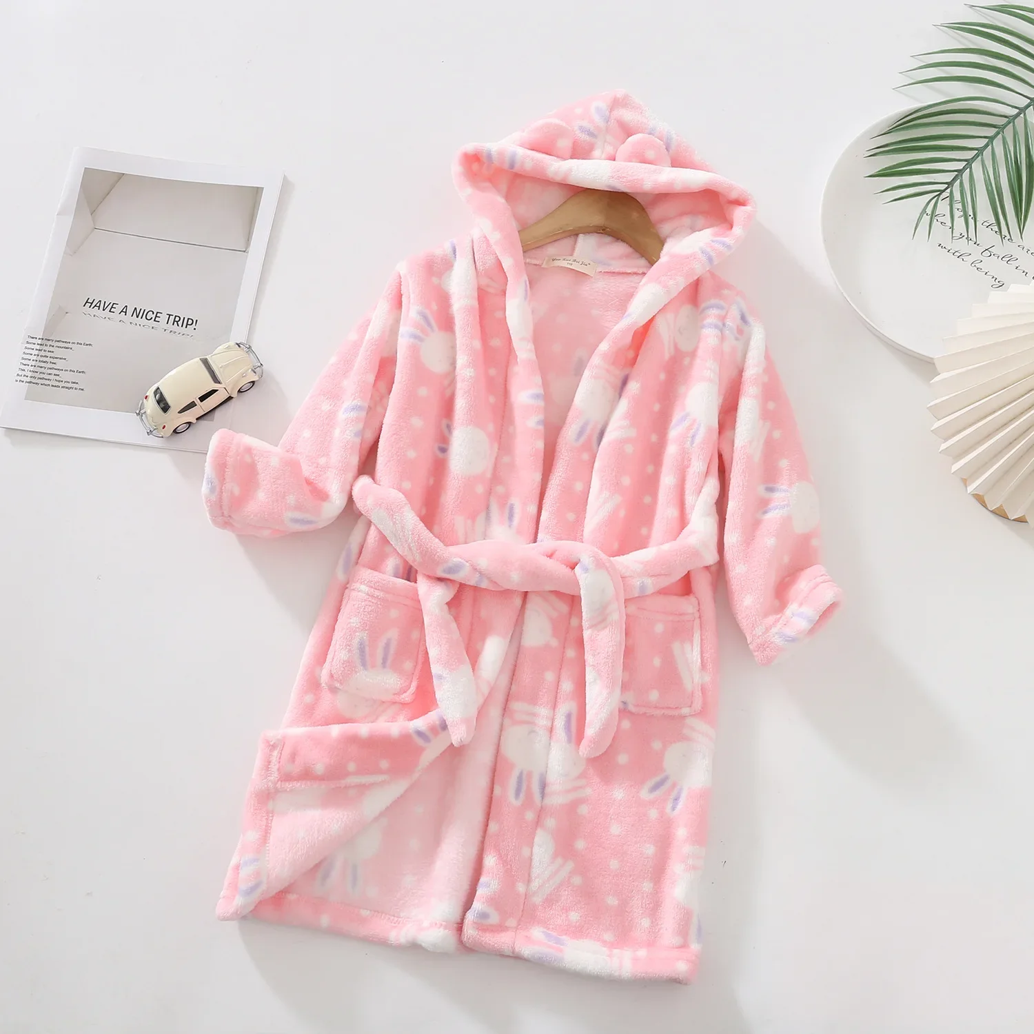 Kids Cartoon Cat Robes New Winter Baby Girl Bathrobe Sleepwear Robe For Children Flannel Hooded Pajamas Boys Homewear Clothing