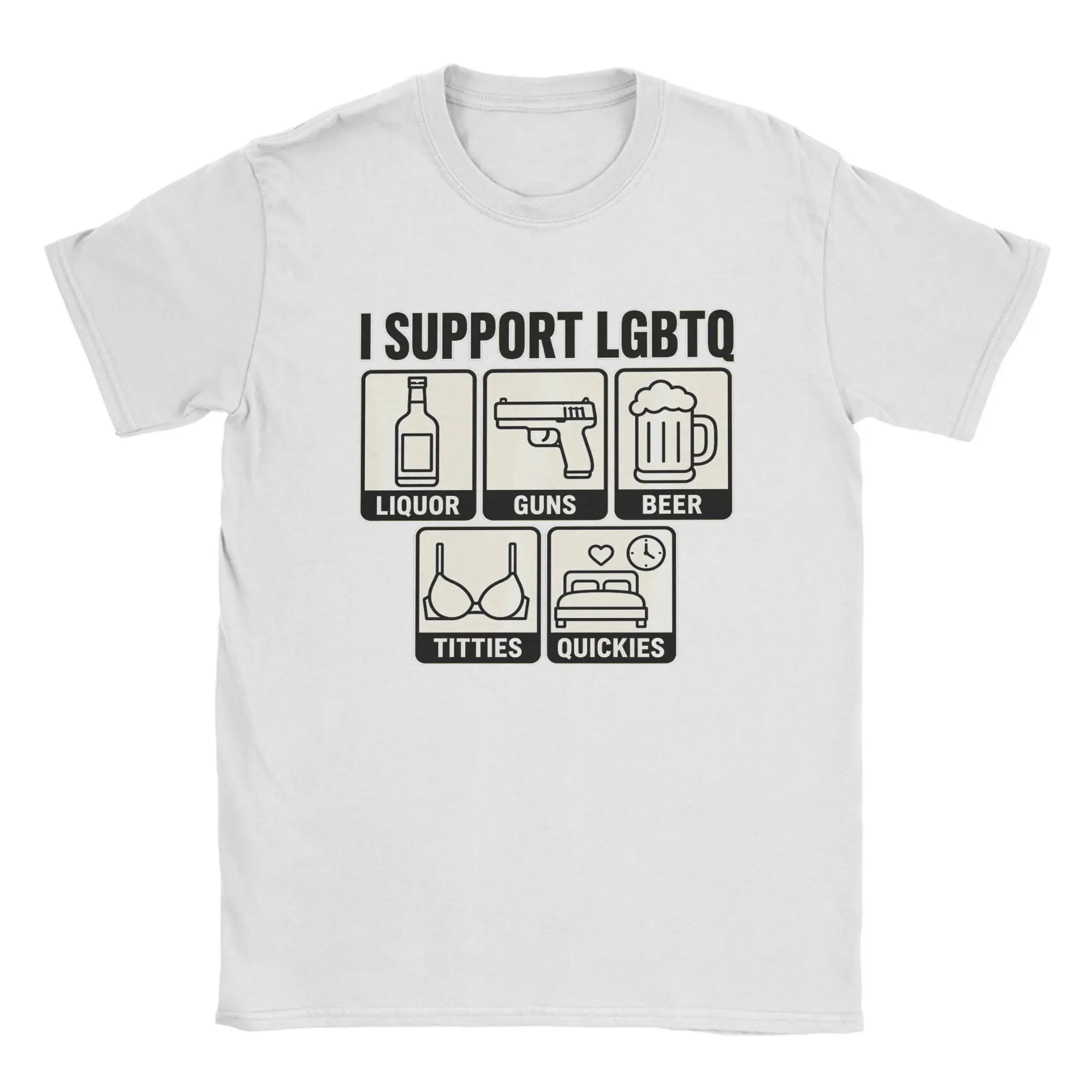 Herren-T-Shirt, lustig, ich unterstütze LGBTQ, Liquor, Guns, Beer, Titties, Quickies, T-Shirts, Hippie-Sommer-T-Shirts, Vintage-Baumwollkleidung, Geschenk