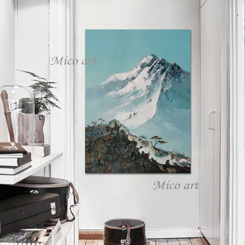 

3d Beautiful Picture Scenery Unframed White Acrylic Modern Art Snow Mountain Abstract Canvas Painting For Home Wall Decoration