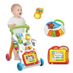 Baby First Steps Car Early Educational Adjustable Speed Children's Walker Anti Rollover Kids Toddler Trolley With Music Box