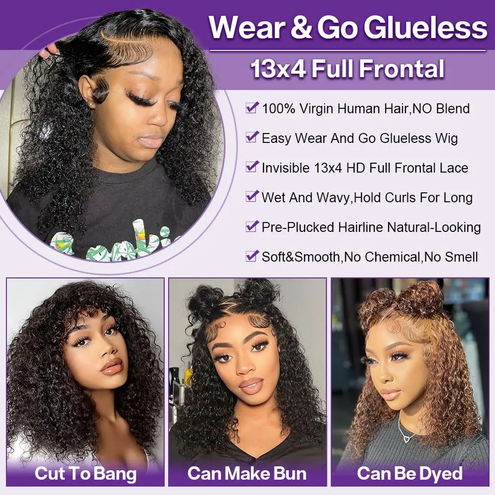 Wear and Go Bob Wig Human Hair Water Wave 250 Density 13X4 HD Lace Frontal Bob Wigs Pre Plucked Glueless Wig Short Bob Wigs
